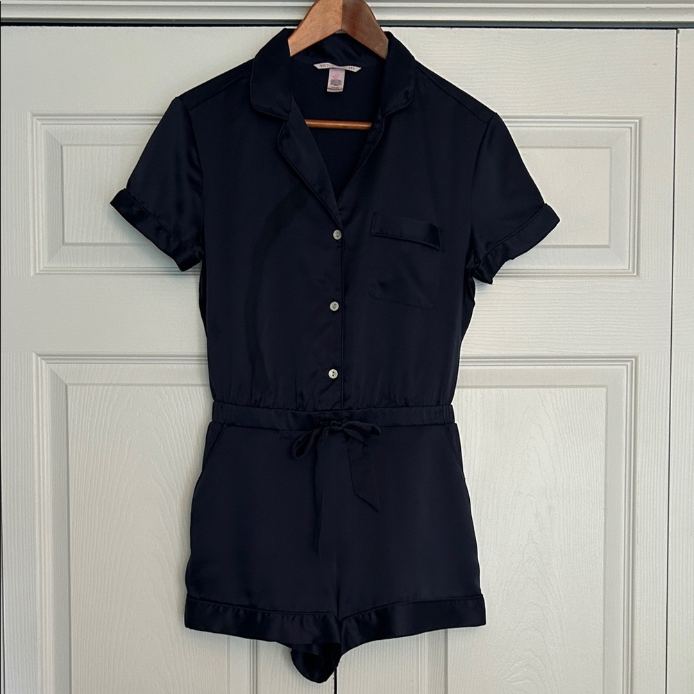 Victoria's Secret Midnight Blue Satin-like Romper Pajamas